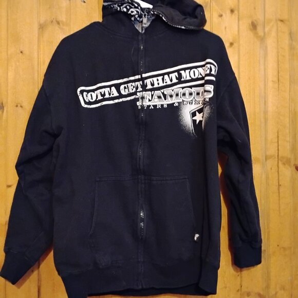 Men's Vintage XL Famous Stars Straps Get Money Ben Franklin Full Zip Mask Hoodie - Picture 3 of 5